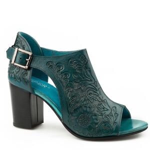 Roper Turquoise Tooled Leather Mules Size 8 NWOT